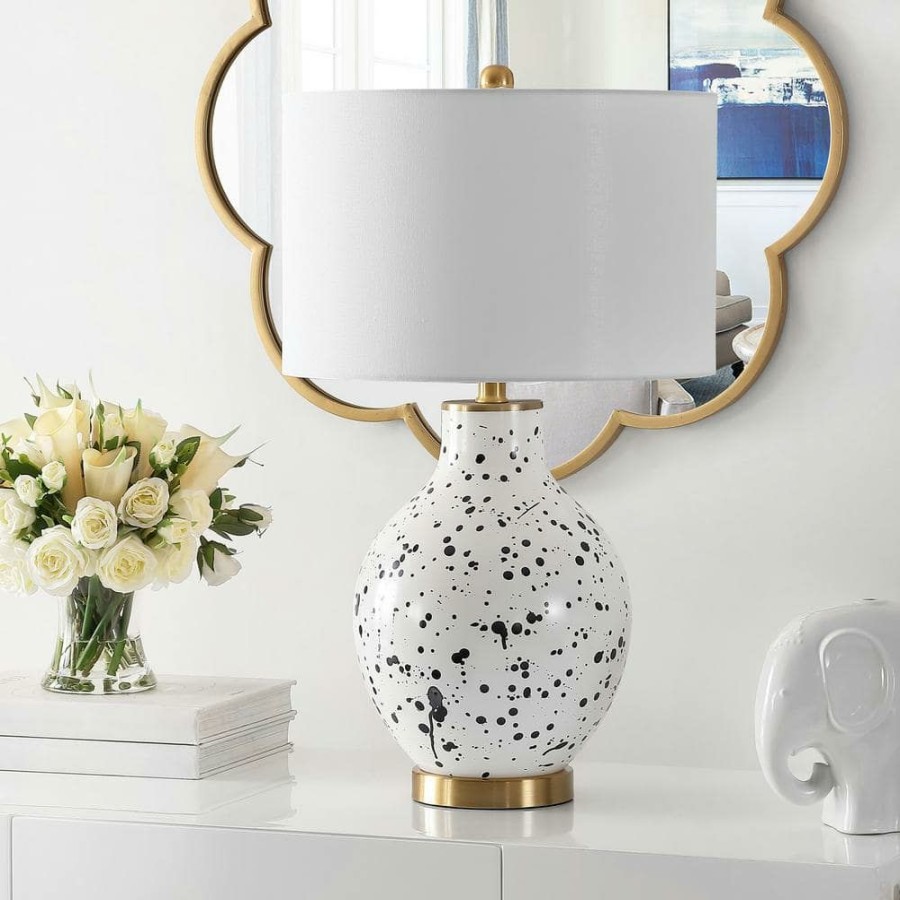 Lamps * | Krew 26. 5 In. White/Navy Blue Table Lamp With White Shade By Safavieh