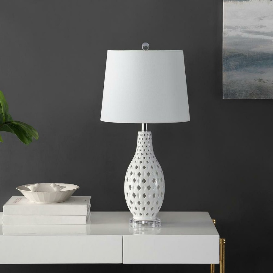 Lamps * | Harlem 25 In. White Table Lamp With White Shade By Safavieh