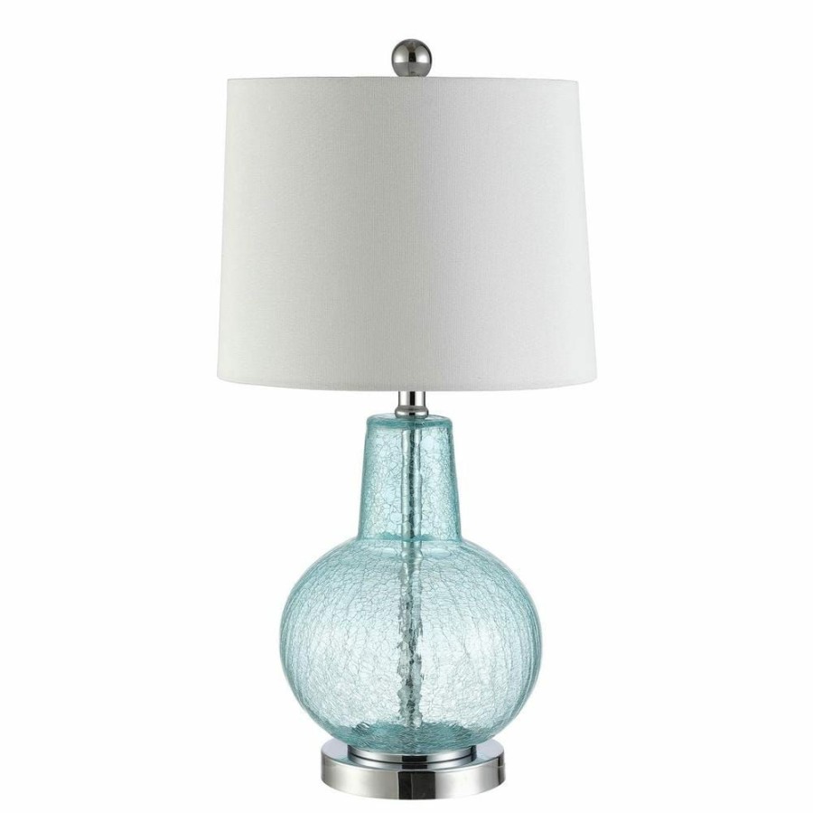 Lamps * | Atlas 24 In. Blue Crackle Table Lamp With Light Gray Shade By Safavieh