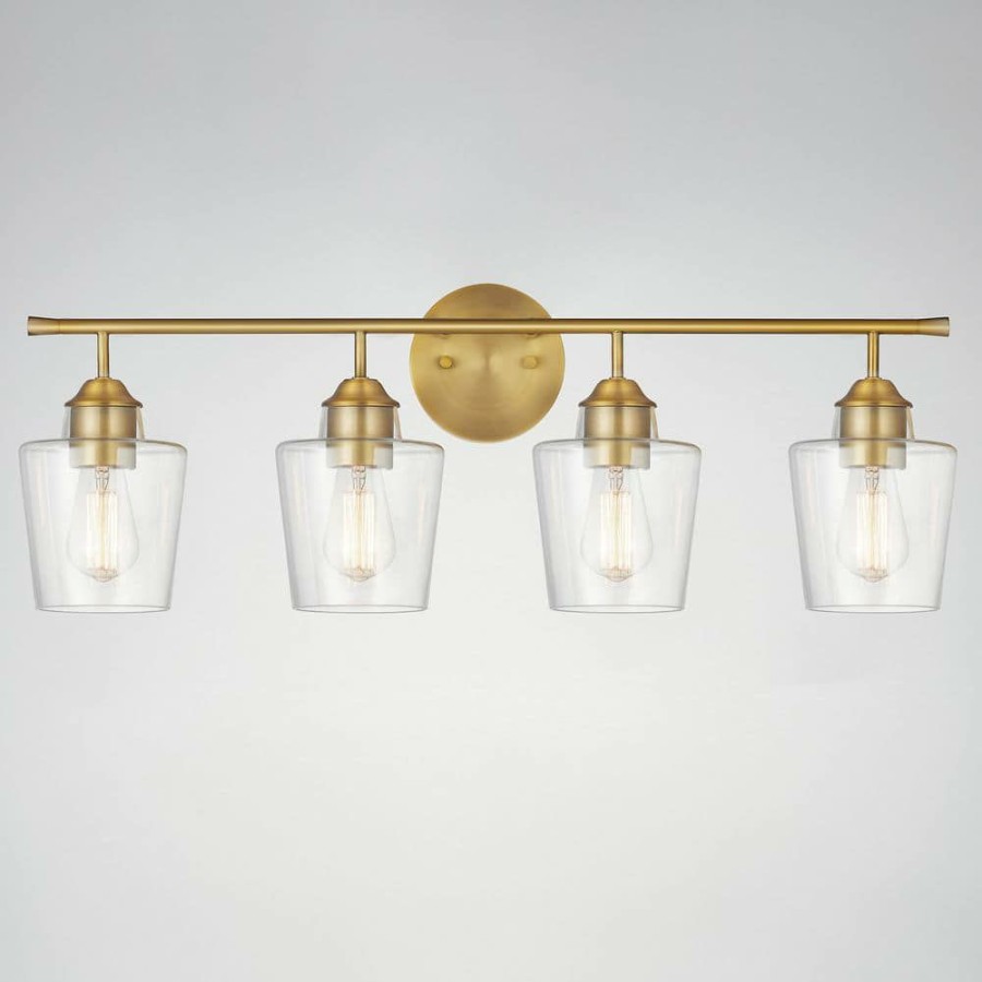 Vanity Lighting * | 30.25 In. 4-Light Antique Brass Vanity Light With Clear Glass Shade By Kawoti