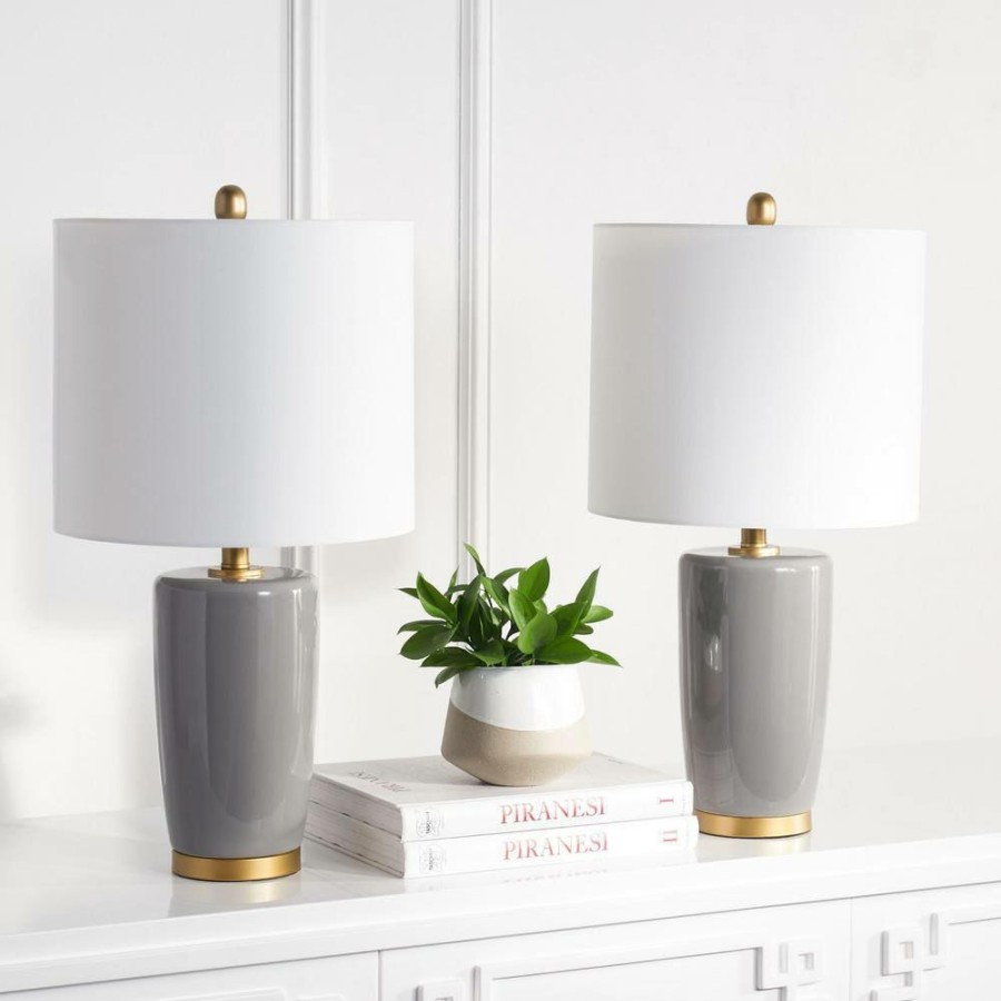 Lamps * | Lonen 25. 25 In. Gray Table Lamp With Off White Shade (Set Of 2) By Safavieh