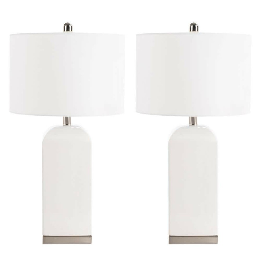 Lamps * | Ernia 27 In. White Table Lamp With Off White Shade (Set Of 2) By Safavieh