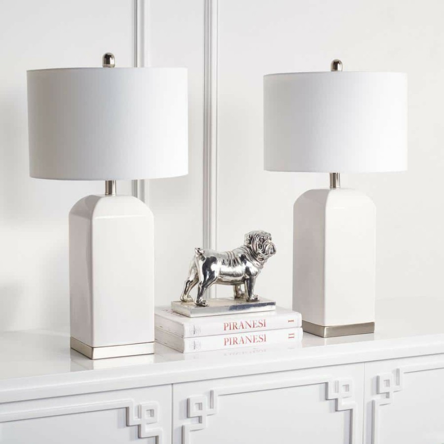 Lamps * | Ernia 27 In. White Table Lamp With Off White Shade (Set Of 2) By Safavieh