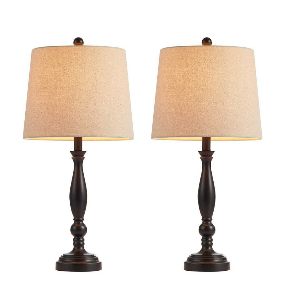 Lamps * | 26.5 In. Espresso Poly-Resin Table Lamp Set (Set Of 2) By Kawoti