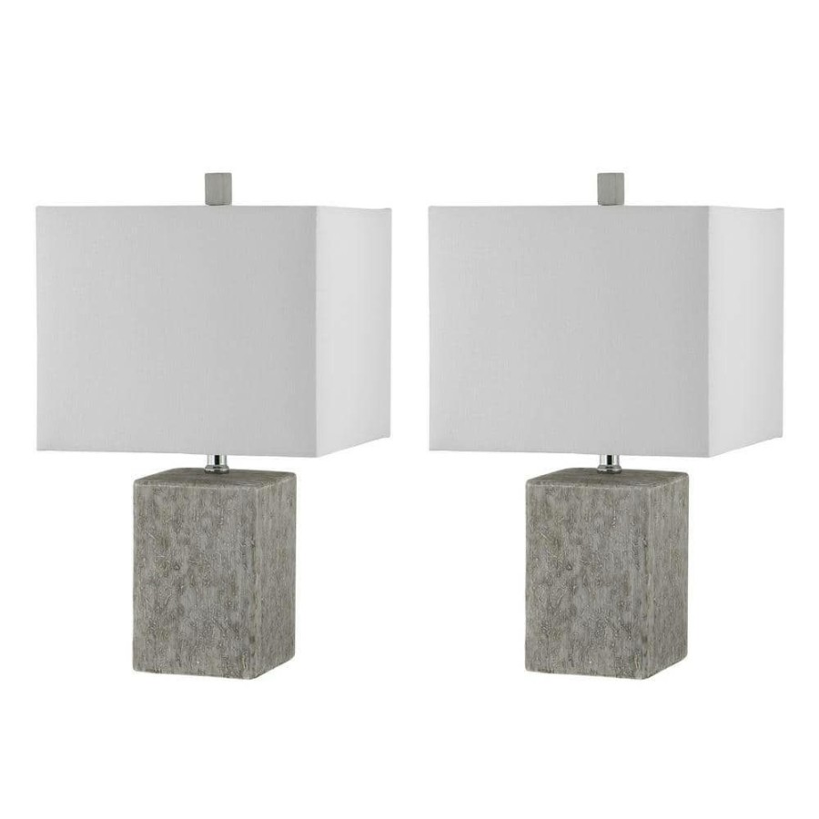 Lamps * | Jaxon 21 In. Gray Table Lamp With White Shade (Set Of 2) By Safavieh