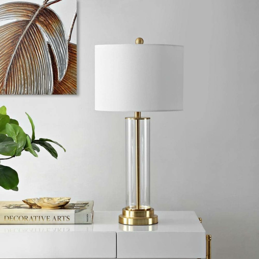 Lamps * | Cassian 26 In. Clear Table Lamp With White Shade By Safavieh