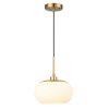 Chandeliers * | 1-Light Opal Glass Pendant Light In Antique Brass Finish By Kawoti