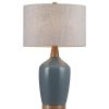 Lamps * | 22 .5 In. Ceramic Table Lamp In Brilliant Blue With Walnut Wood Decorates By Kawoti