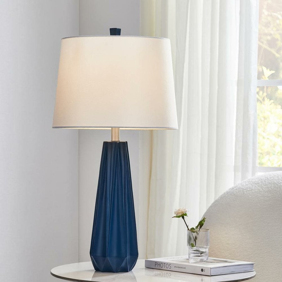 Lamps * | 27 In. Blue Polyresin Table Lamp With Fabric Shade By Kawoti