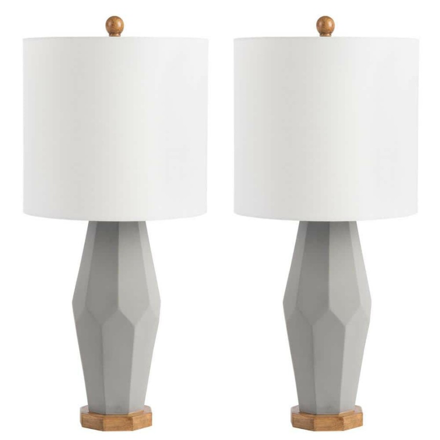 Lamps * | Landren 27 In. Gray Table Lamp With White Shade (Set Of 2) By Safavieh