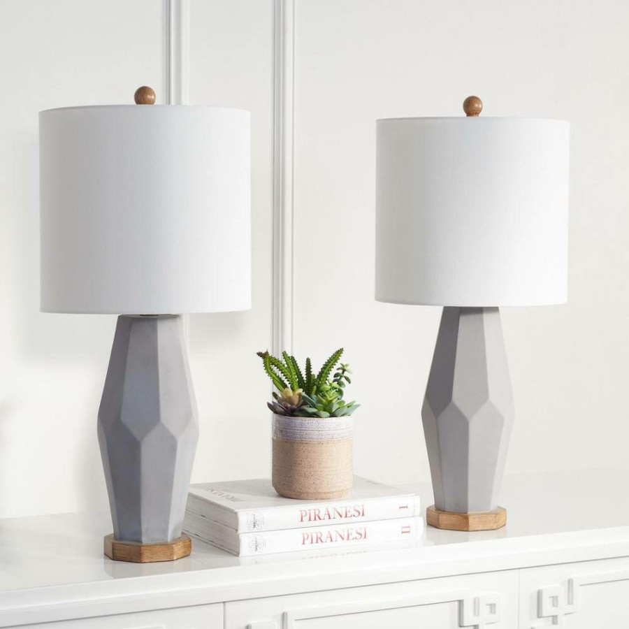 Lamps * | Landren 27 In. Gray Table Lamp With White Shade (Set Of 2) By Safavieh