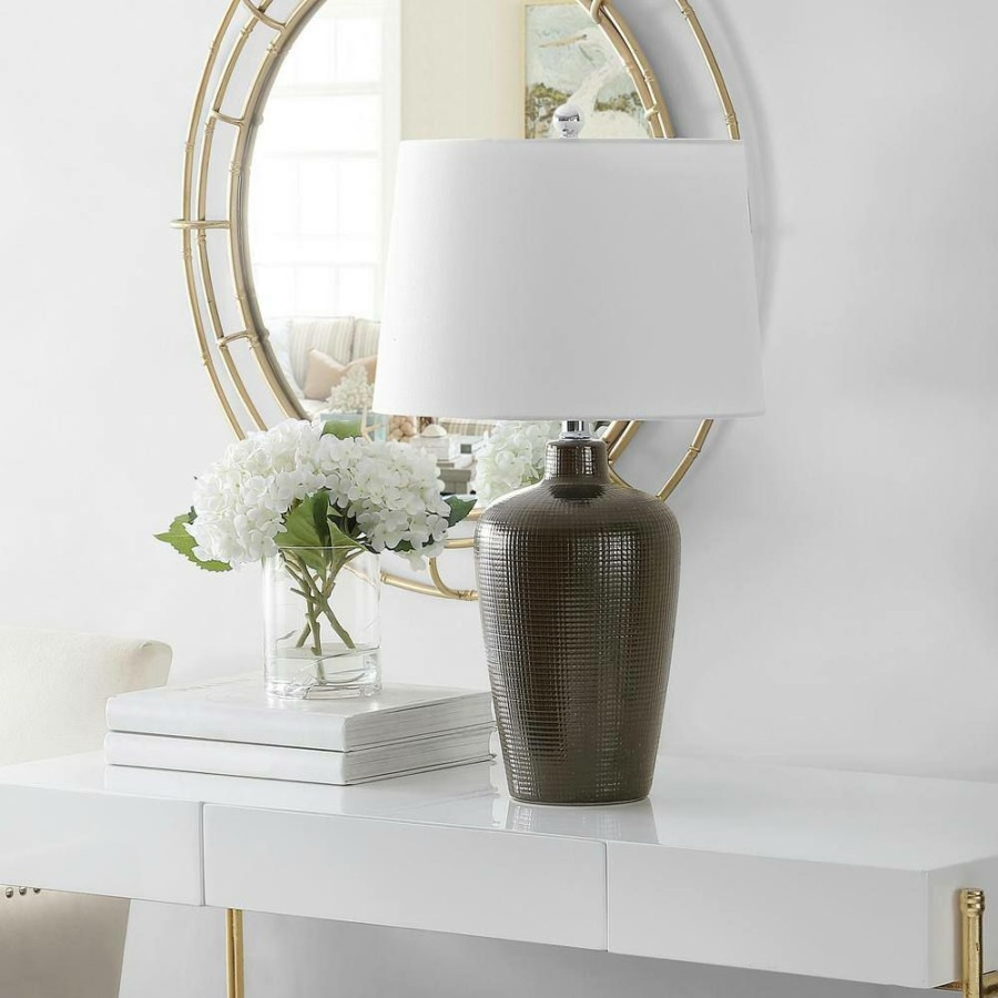 Lamps * | Alria 25.5 In. Brown Table Lamp With White Shade By Safavieh