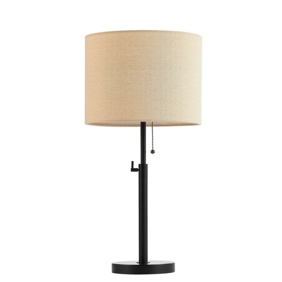 Lamps * | 25 In. Black Metal Table Lamp With Beige Fabric Shade By Kawoti