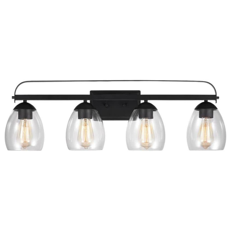 Vanity Lighting * | 33 In. 4-Light Matte Black Vanity Light With Clear Glass Shade By Kawoti