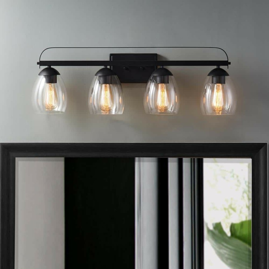 Vanity Lighting * | 33 In. 4-Light Matte Black Vanity Light With Clear Glass Shade By Kawoti