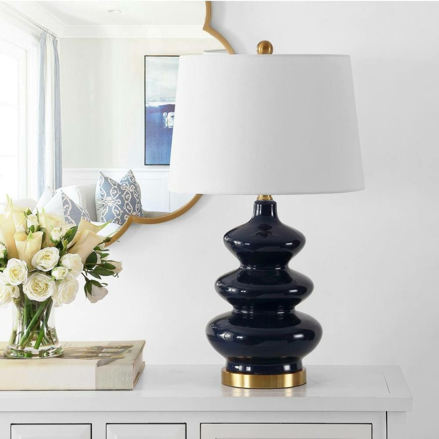 Lamps * | Brielle 27.5 In. Navy Table Lamp With White Shade By Safavieh