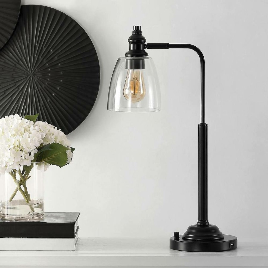 Lamps * | Rino 23 In. Black Table Lamp With White Shade By Safavieh