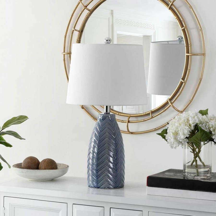 Lamps * | Naji 24.5 In. Gray Table Lamp With White Shade By Safavieh