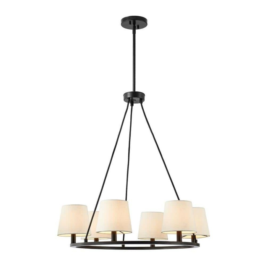 Chandeliers * | 6-Light Transitional Shaded Wagon Wheel Chandelier With Fabric Shades By Kawoti