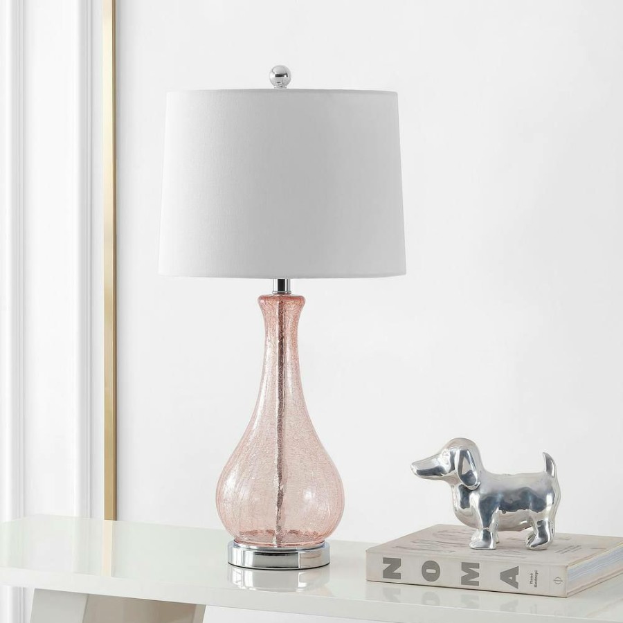 Lamps * | Finnley 27. 5 In. Light Blush Crackle Table Lamp With Off White Shade By Safavieh