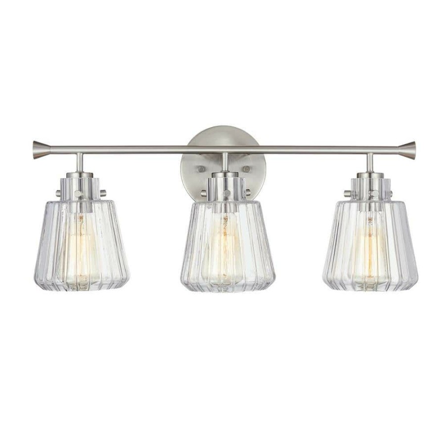 Vanity Lighting * | 22 In. 3-Light Brushed Nickel Vanity Light With Rippled Glass Shade By Kawoti