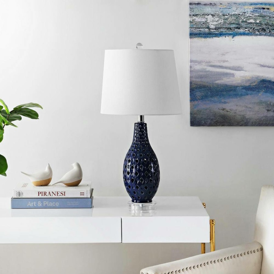 Lamps * | Harlem 25 In. Navy Table Lamp With White Shade By Safavieh