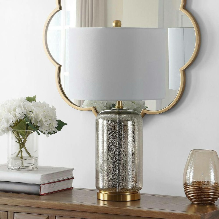 Lamps * | Novah 26 In. Silver Table Lamp With White Shade By Safavieh