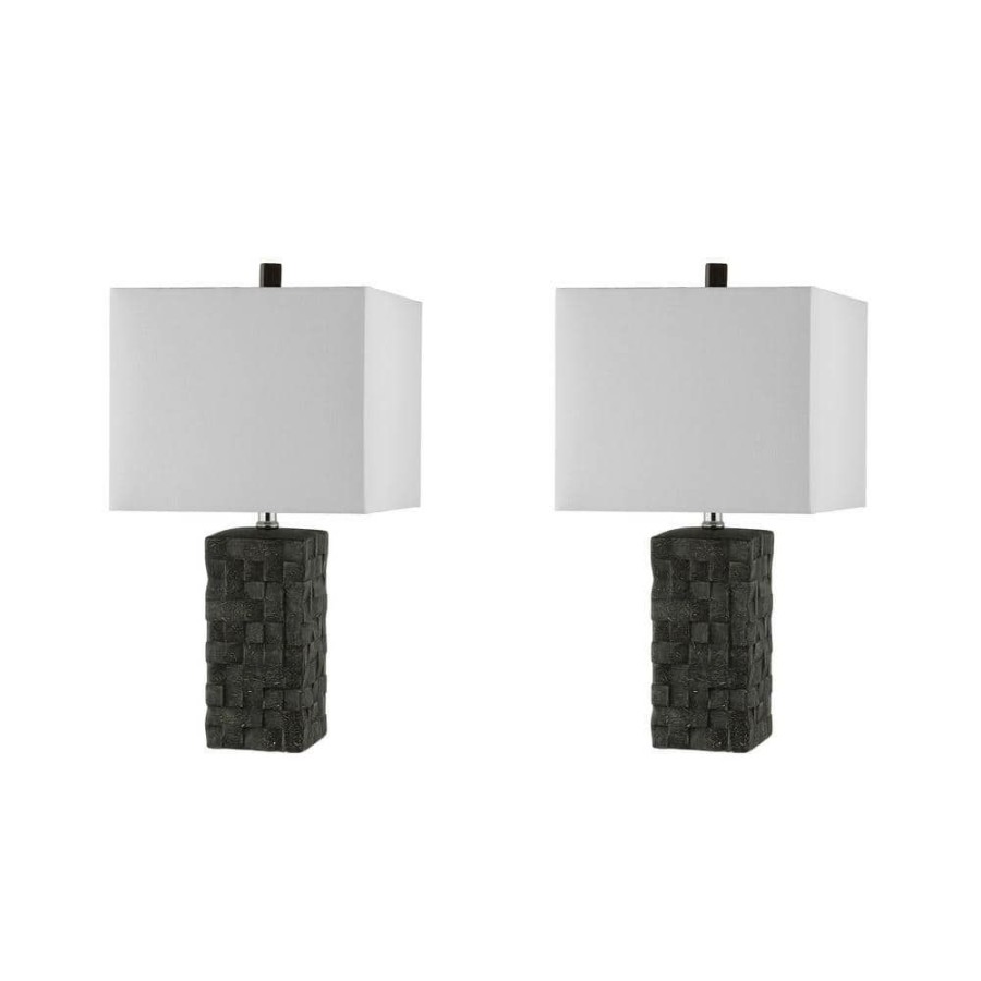 Lamps * | Jayden 22. 5 In. Dark Gray Table Lamp With White Shade (Set Of 2) By Safavieh