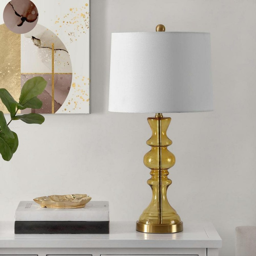 Lamps * | Jaiden 27 In. Amber Table Lamp With Off White Shade By Safavieh