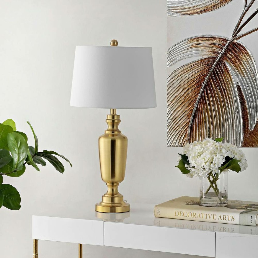 Lamps * | Ezra 28 In. Brass Table Lamp With White Shade By Safavieh