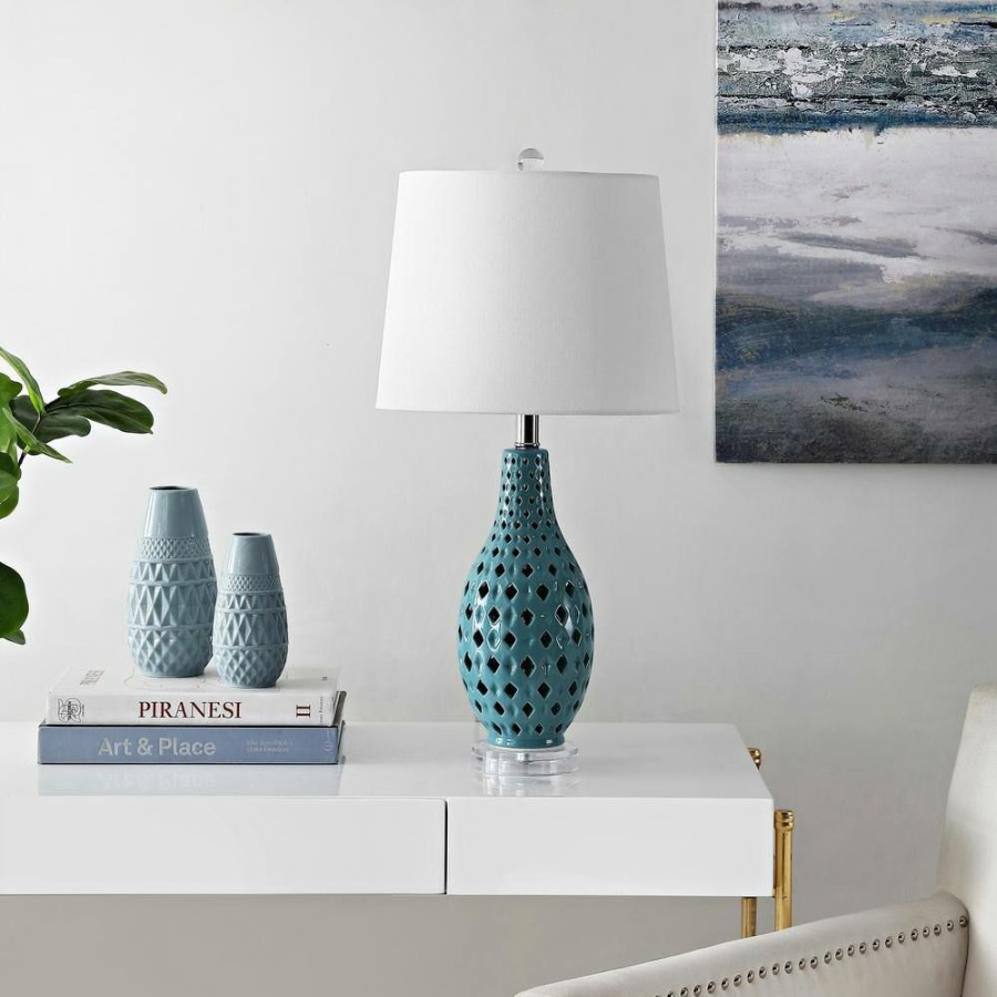 Lamps * | Harlem 25 In. Blue Table Lamp With White Shade By Safavieh