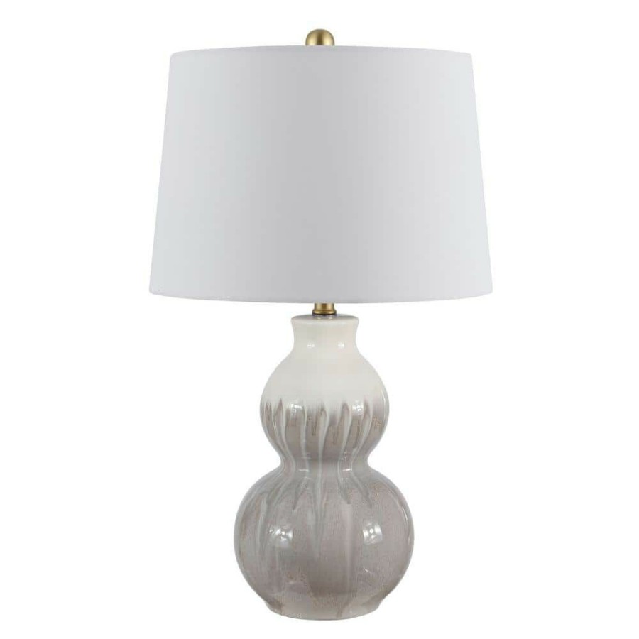 Lamps * | Kenzo 24. 5 In. Ivory/Gray Table Lamp With White Shade By Safavieh