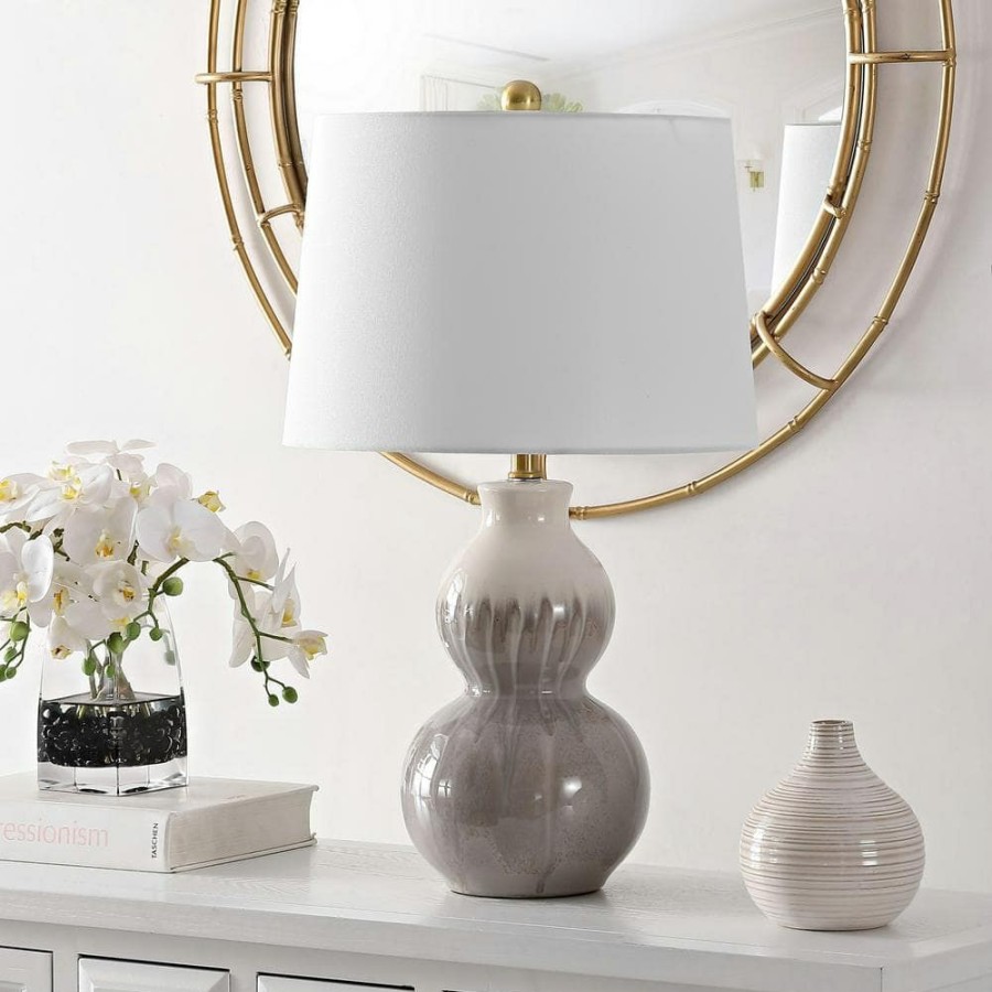 Lamps * | Kenzo 24. 5 In. Ivory/Gray Table Lamp With White Shade By Safavieh