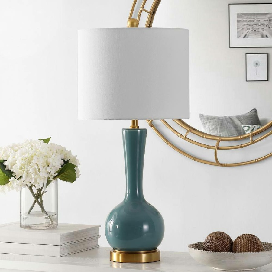 Lamps * | Gaetna 27 In. Blue Table Lamp With White Shade By Safavieh