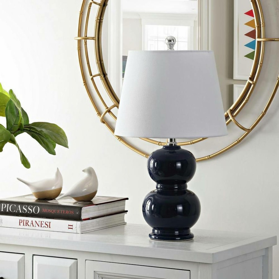 Lamps * | Everlee 22 In. Navy Table Lamp With White Shade By Safavieh