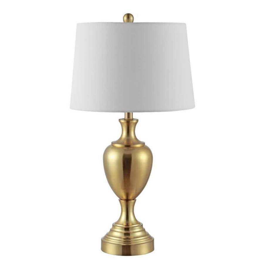 Lamps * | Poppy 28 In. Brass Table Lamp With White Shade By Safavieh