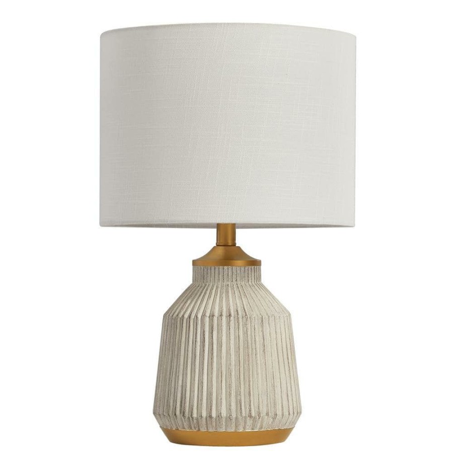 Lamps * | 21 In. Creamy White Ribbed Table Lamp With White Shade By Kawoti