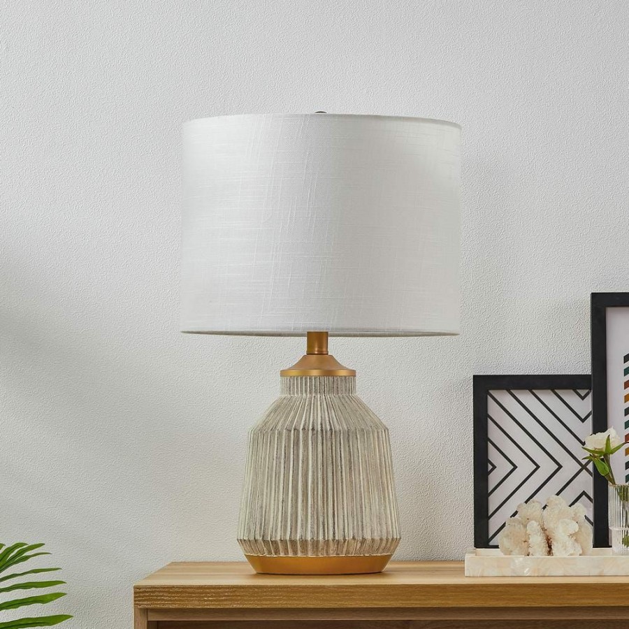 Lamps * | 21 In. Creamy White Ribbed Table Lamp With White Shade By Kawoti