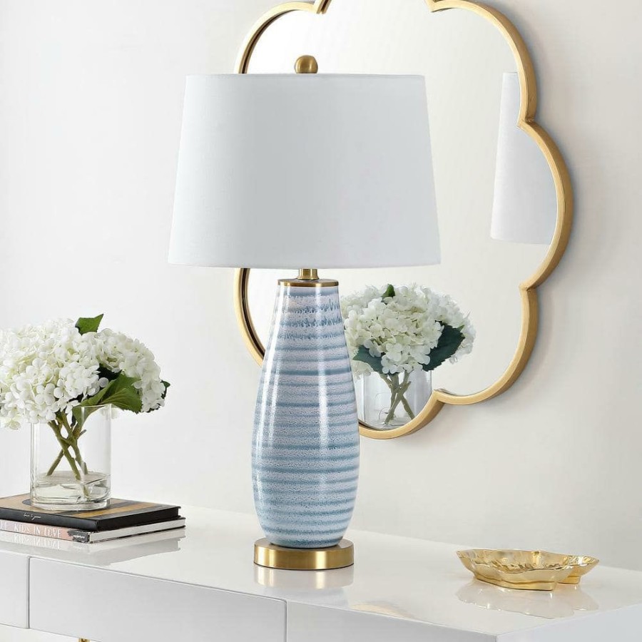 Lamps * | Eliana 26.5 In. Blue Table Lamp With White Shade By Safavieh