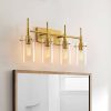 Vanity Lighting * | 27.5 In. 4-Light Antique Brass Cylindrical Vanity Light With Clear Glass Shade By Kawoti