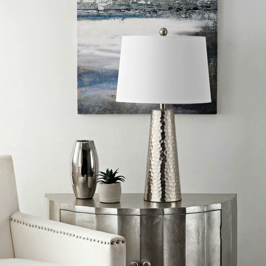 Lamps * | Batul 30 In. Nickel Table Lamp With White Shade By Safavieh