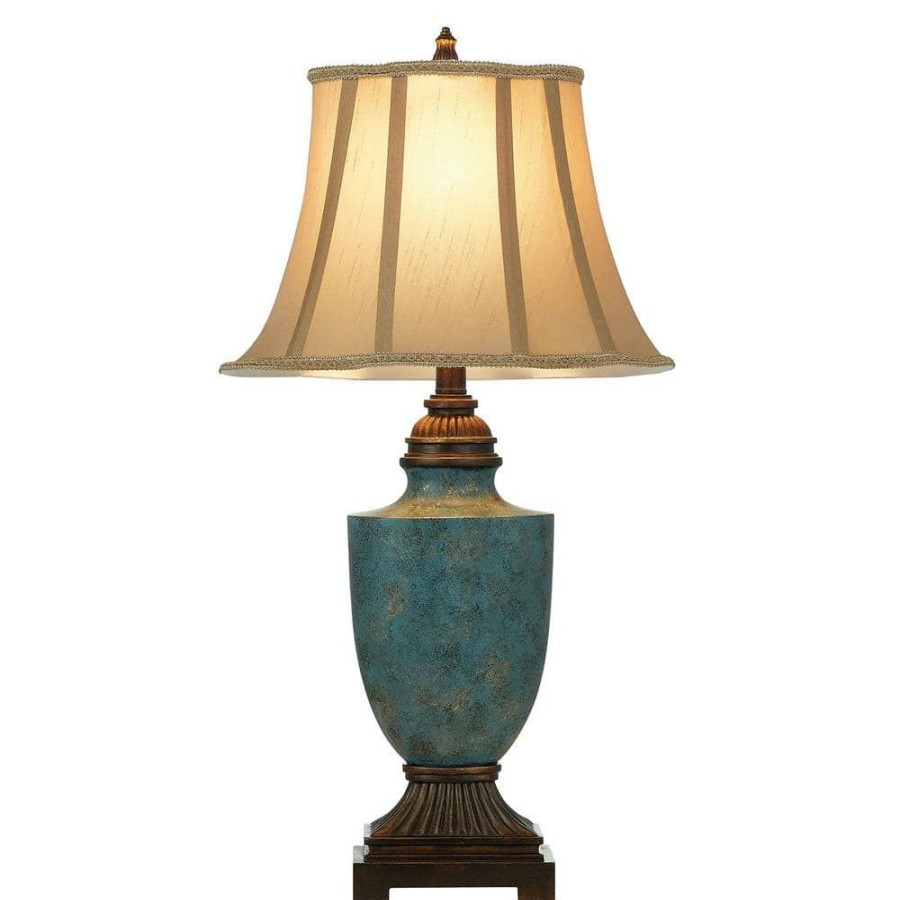 Lamps * | 27.5 In. Mermaid Teal Green Table Lamp With Bell Fabric Shade By Kawoti