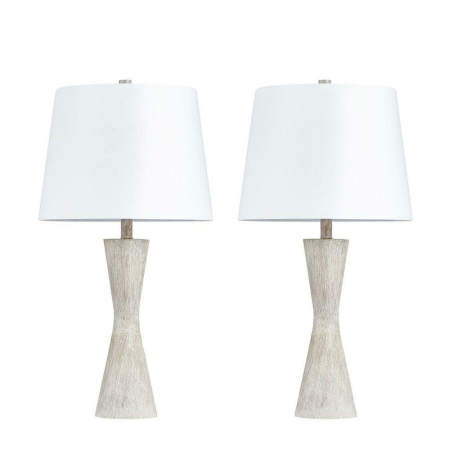 Lamps * | 28 In. Distressed Wood Finish Table Lamp Set (Set Of 2) By Kawoti