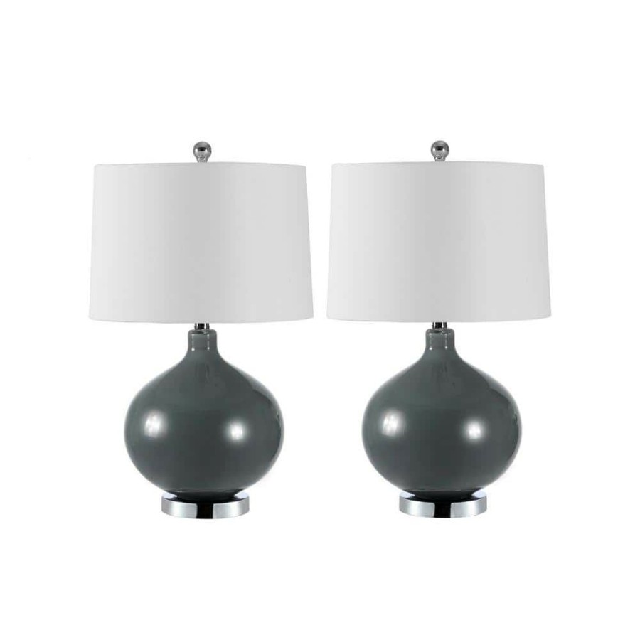 Lamps * | Masera 25 In. Gray Table Lamp With White Shade (Set Of 2) By Safavieh