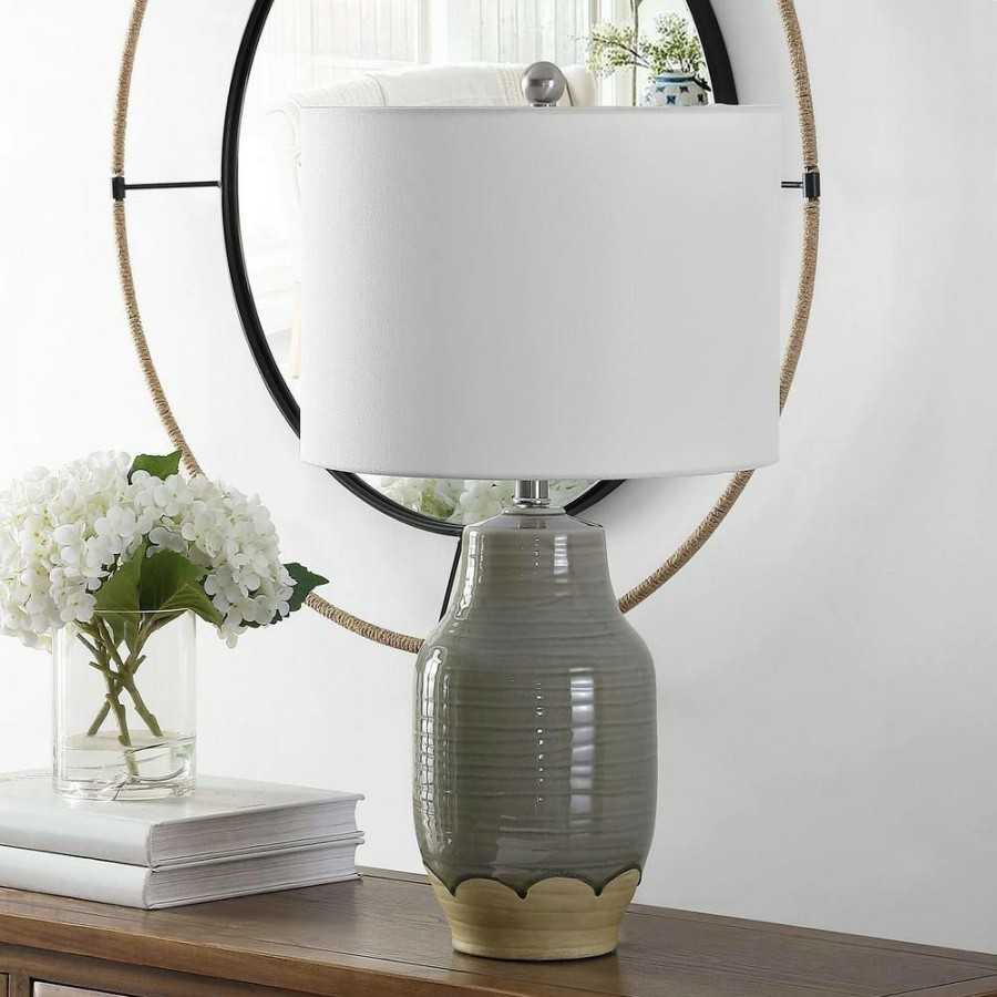 Lamps * | Raker 26 In. Gray Table Lamp With White Shade By Safavieh