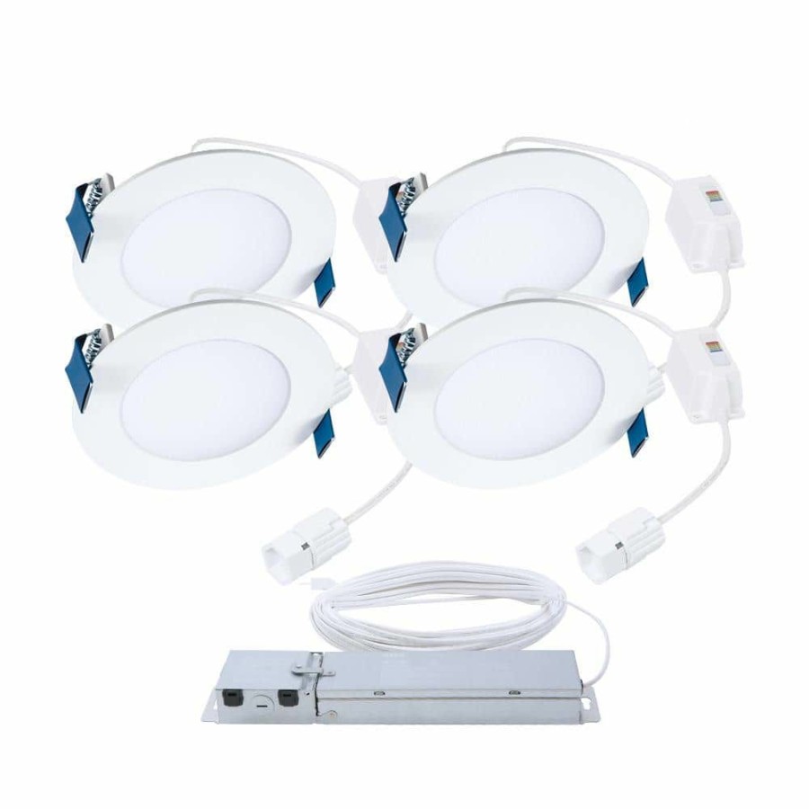 Recessed Lighting * | Quicklink 4 In. 600 Lumens 2700K-5000K Canless Integrated Led Recessed Light, Downlight Trim Selectable Cct White (4-Pk) By Halo