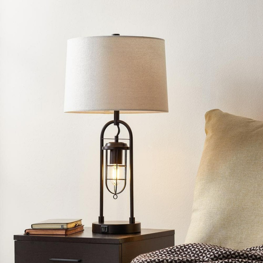 Lamps * | 26 In. Industrial Blackened Bronze Table Lamp With Usb Ports By Kawoti