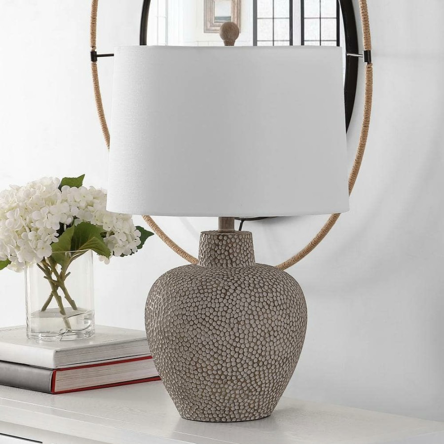 Lamps * | Kei 24 In. Natural Rattan Table Lamp With White Shade By Safavieh