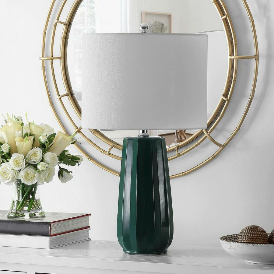 Lamps * | Yani 24.5 In. Dark Green Table Lamp With White Shade By Safavieh