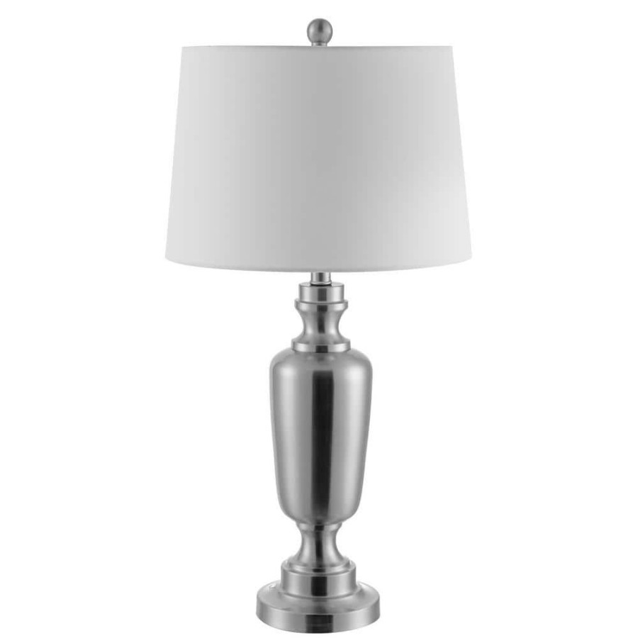 Lamps * | Ezra 28 In. Nickel Table Lamp With White Shade By Safavieh